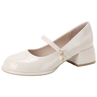 大东玛丽珍女鞋2026春季新款甜美洛丽塔小皮鞋粗跟高跟圆头女单鞋