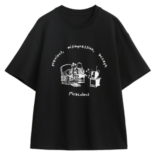 CV大码女装 夏季新款凉感圆领涂鸦人物T恤oversize短袖上衣女胖mm