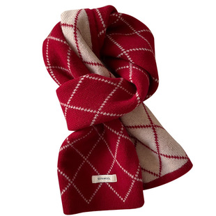 阿馨yolo 双面可戴！氛围感菱形格子围巾秋冬季韩版百搭保暖围脖