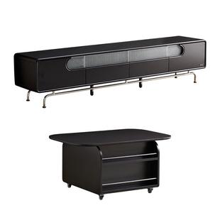 全友家居复古风可移动升降茶几客厅家用新款黑色茶桌电视柜组合
