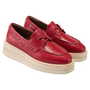 FED赤浪踏痕乐福鞋春季新款女鞋厚底单鞋酒红色渔夫鞋女款YAB002