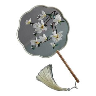 团扇舞蹈专用古风跳舞专用洛春赋双面刺绣半透圆扇子跳舞演出道具