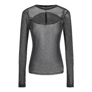 MOUSSY 春季新品辣妹网纱透视细闪镂空修身上衣028ISA80-2141