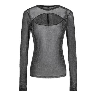 MOUSSY 2025春季新品辣妹网纱透视细闪镂空修身上衣028ISA80-2141