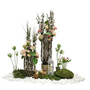 晶华仿真绿植造景中国风传统灯笼花艺套装复古中式创意落地摆件