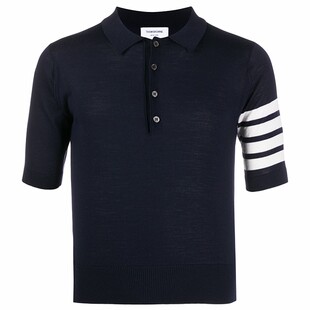 [12期免息]THOM BROWNE 男士四条纹羊毛针织短袖POLO衫毛衣