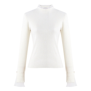 秋水伊人网纱半高领针织衫女2025年冬季新款优雅内搭长袖打底上衣