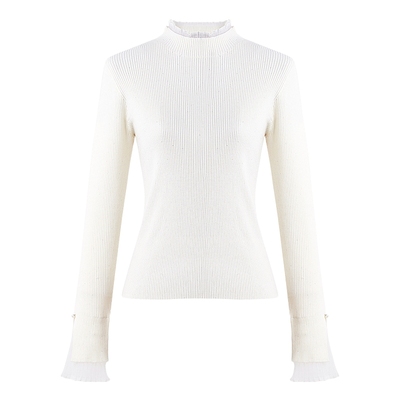 秋水伊人网纱半高领针织衫女