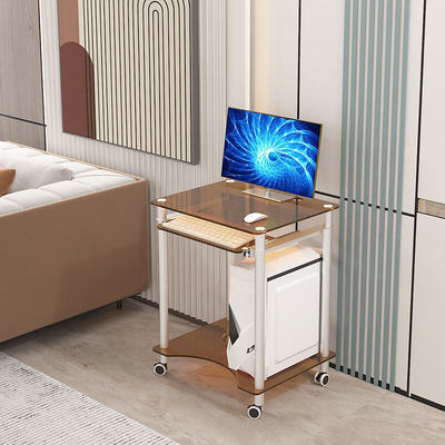 迷你卧室单人可移动钢化玻璃电脑台式桌小户型家用单台双层学习桌