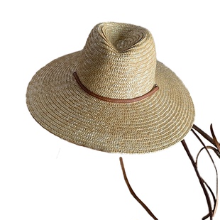 时尚博主同款巴拿马爵士麦秆草帽女夏天系带防风海边大檐帽子