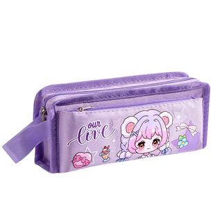 双层笔袋小学生专用大容量加厚铅笔袋儿童安全环保耐用文具袋男女孩卡通帆布文具盒顺滑拉链款手提便携式笔盒