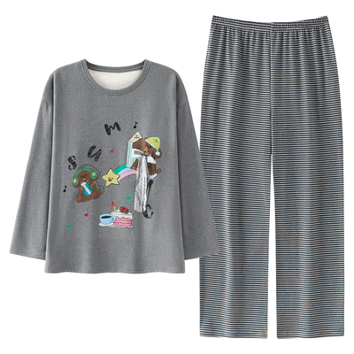 2025秋冬新款羊毛桑蚕丝德绒睡衣女士秋冬款长袖可外穿家居服套装