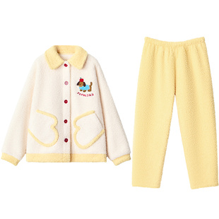 红豆女童睡衣儿童桂花绒家居服25秋冬中大童女孩加绒加厚保暖套装