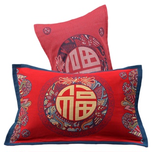 新年款喜庆福字大红纯棉纱布枕套乔迁喜事礼物送父母长辈枕头芯套