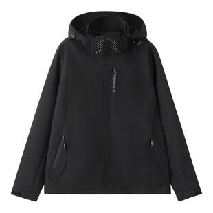 三福冲锋衣女款2025新款夏季可拆卸连帽户外宽松黑色外套上衣女装
