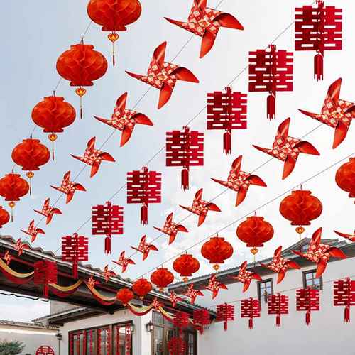 农村自建房婚礼场景布置院子装饰灯笼风车喜字挂件结婚用品男方囍