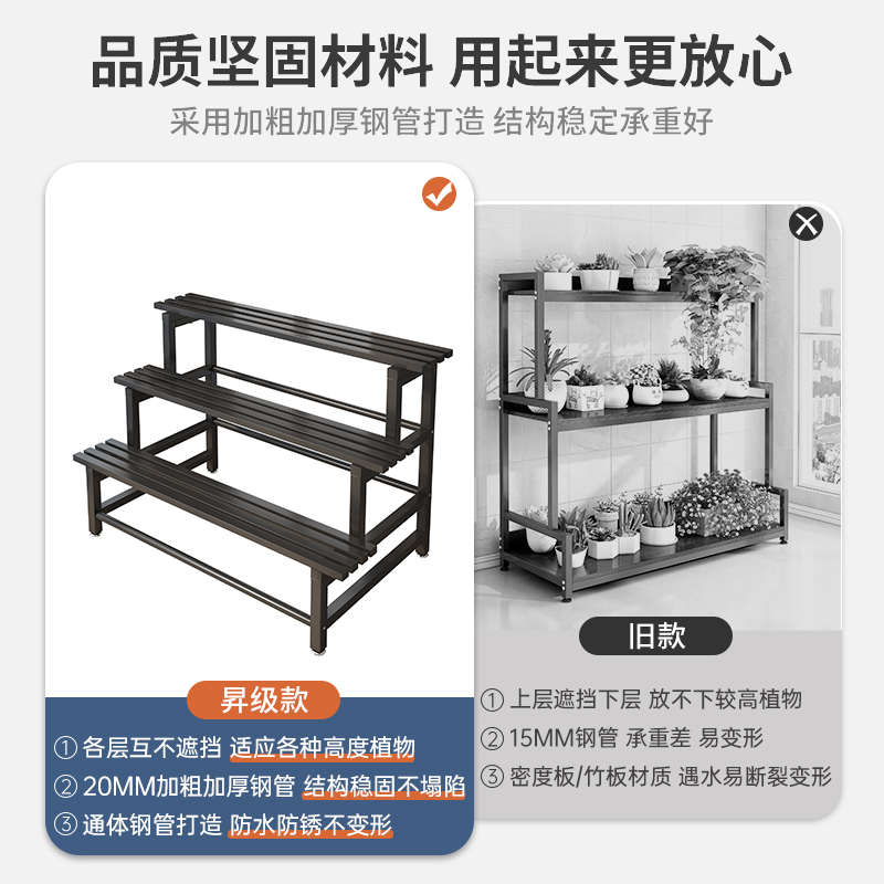 不锈钢花架阳台置物架室外铁艺阶梯多层花盆架客厅落地式架子加宽