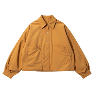 黄色日系复古翻领口袋短款棉服外套女冬季新款慵懒松弛风夹棉衬衫