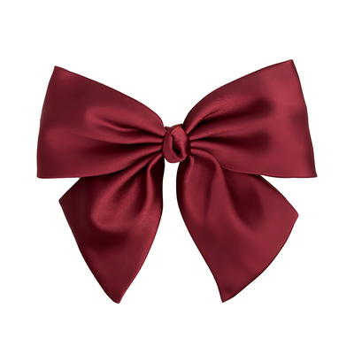 F8蝴蝶结发夹缎面日韩酒红色