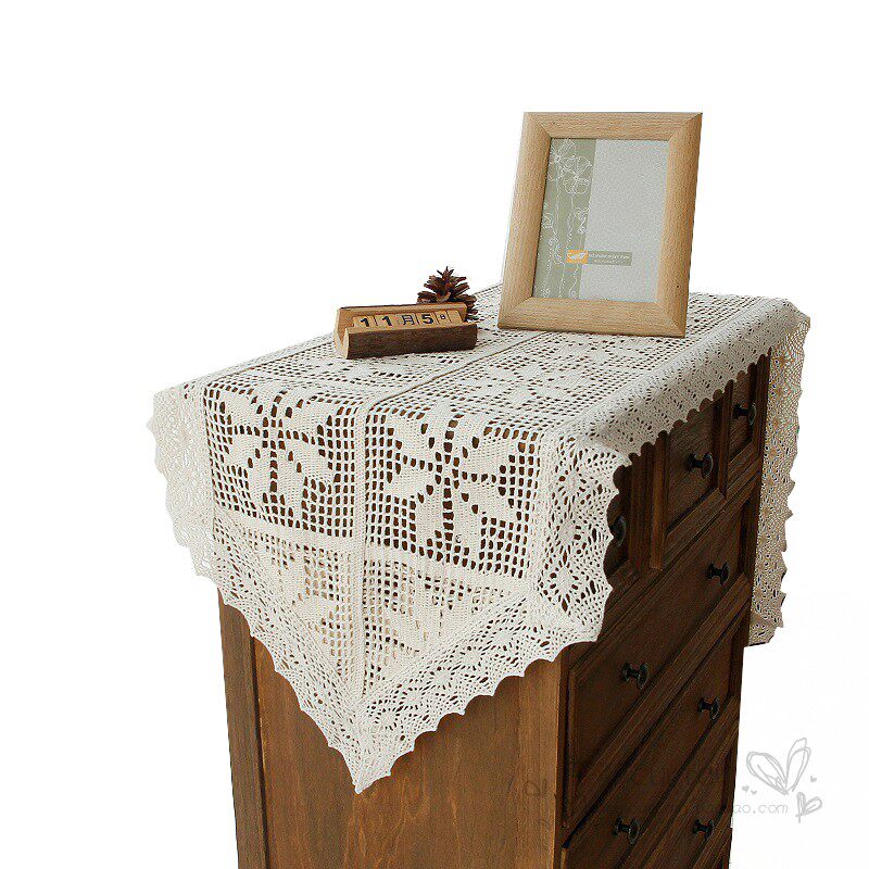 枫叶钩针棉麻桌旗复古美式乡村镂空全棉布艺桌布茶几布电视柜盖布