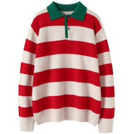 这个真心复古风红条纹纯羊绒衫