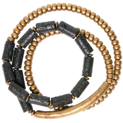 原创设计黄铜多层火山石情侣手串