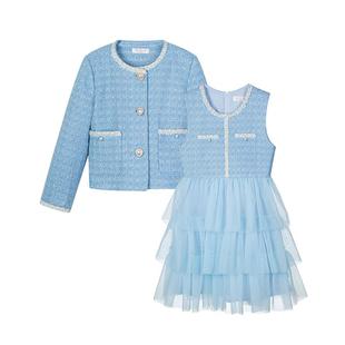 富罗迷女童套装儿童冬装2025冬季新款女孩时髦洋气外套裙子两件套