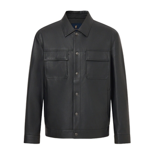 POLOWALK男式皮衣2025冬季新品时尚商务通勤加绒挺括翻领皮外套男