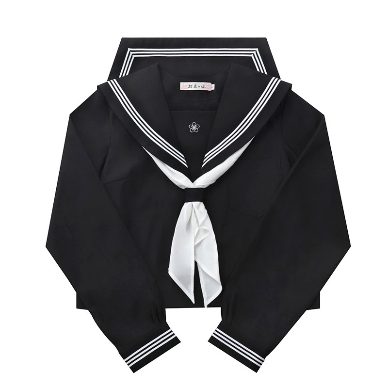 樱花家族jk制服【白三本】黑色双胸挡关西襟中间服冬服长袖套装女