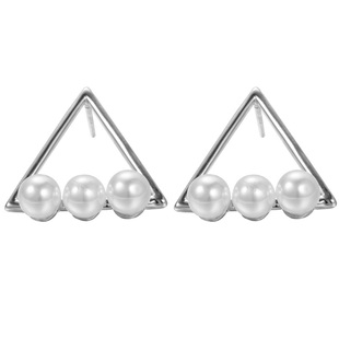 时尚百搭简约设计S925纯银气质个性三角形珍珠耳钉女耳环耳坠饰品