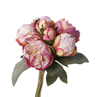 复古油画仿真花焦边牡丹花束新娘手捧花软装插花摆件餐厅摆放花卉