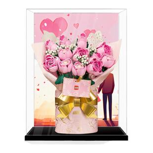 积木铠甲适用于乐高手办10374粉玫瑰永生花可定制高清亚克力透明