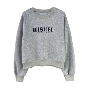 韩系慵懒灰色卫衣女款2026新款无帽短款上衣刺绣字母圆领打底衫秋