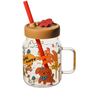 超大号玻璃吸管杯大容量家用喝水杯子女款高颜值办公花茶杯耐高温