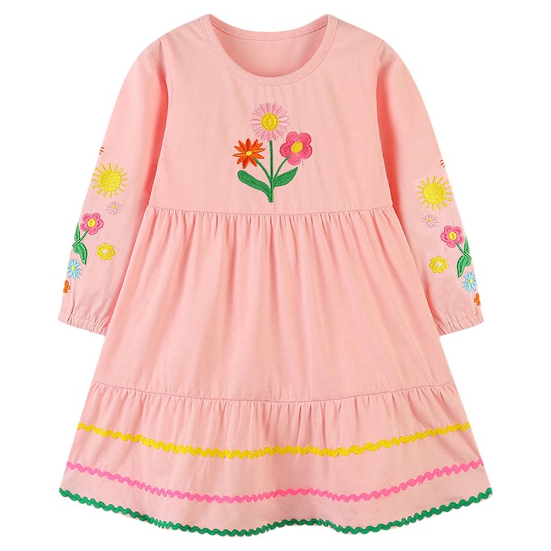 女童夏秋连衣裙儿童纯棉长袖公主裙绣花summer＆fall girl dress