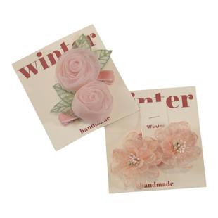 儿童发圈粉色玫瑰花头绳宝宝新款粉色纱纱花朵发夹可爱发夹头发饰