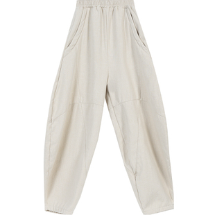 苎麻复古阔腿萝卜裤宽松长裤女灯笼裤2025春秋棉麻打坐禅修太极裤