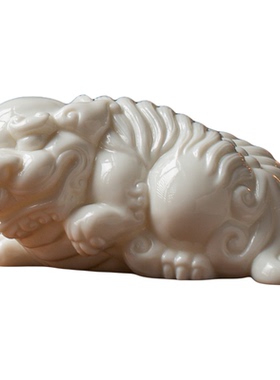 白狮陶瓷摆件装饰镇宅