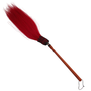 染红色马尾毛拂尘太极拂尘佛尘尘拂甩子花梨木手柄送背包防尘袋