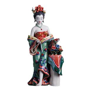 中式古典家居装饰仕女摆件石湾公仔精品手工陶瓷人物雕塑四大美女