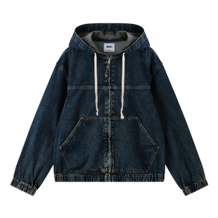 SPAO韩国同款25年冬季新品男女同款复古牛仔连帽抽绳外套