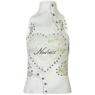 【50%SALE】【Nodress】⼩⾼领蛋糕印花多调节背⼼ 印花百褶裙