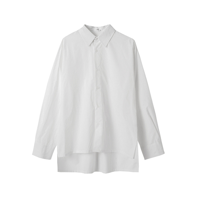 高支棉前短后长长袖衬衣