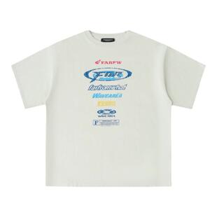 FAR ARCHIVE 24SS赛车弹幕徽标复古水洗廓形宽松青白色T恤短袖