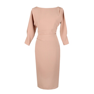 法式收腰西装泡泡袖一字肩连衣裙