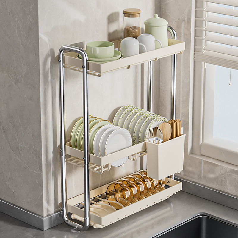 碗碟收纳架厨房洗碗槽置物架不锈钢放碗柜家用窄款碗架碗筷沥水架