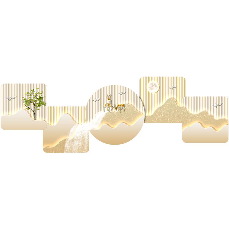 奶油風(fēng)客廳裝飾畫山水風(fēng)景畫北歐沙發(fā)背景墻畫LED壁燈畫流水生財(cái)