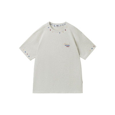 PCMY刺绣夏季纯棉重磅五分袖t恤