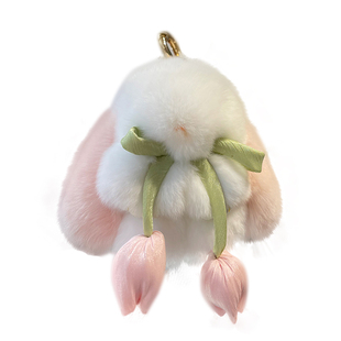 真獭兔毛小兔子郁金香钥匙扣挂件可爱装死兔毛绒公仔包包挂饰礼物