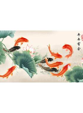 聚财九鱼图贴画旺运生财支持定制